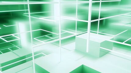 3d rendering of white and green abstract geometric background. Scene for advertising, technology, showcase, banner, game, sport, cosmetic, business, metaverse. Sci-Fi Illustration. Product display
