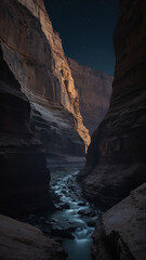Nighttime River Flowing Through a Majestic Canyon