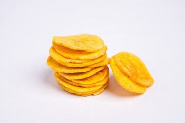 Green banana chips on white background 3