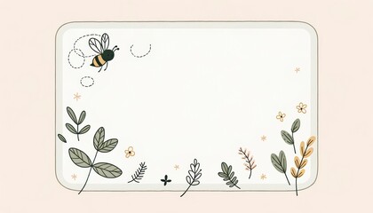 White Rectangular Card with Floral Border and Bee Illustration