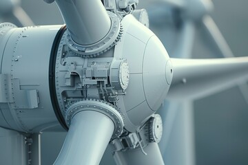 Close-up of wind turbine machinery showcasing sustainable technology. - obrazy, fototapety, plakaty