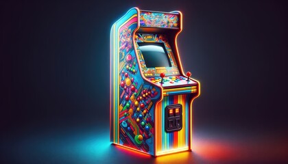 Colorful Vintage Arcade Game Machine with Neon Lights