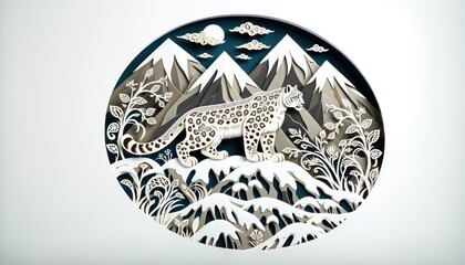 Snow Leopard in a Mountainous Winter Landscape