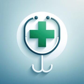 Stylized illustration of a green medical cross and stethoscope