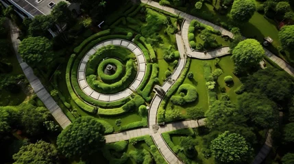 Fototapete Aerial view of beautiful green garden in Shanghai, China. Top view. © Argun Stock Photos