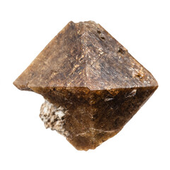 close up of sample of natural stone from geological collection - brown zircon crystal isolated on...