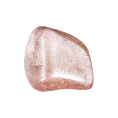 close up of sample of natural stone from geological collection - polished pink tourmaline crystal isolated on white background from Brazil