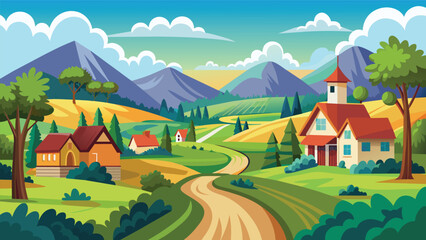 beautiful vector landscape village road 8.eps