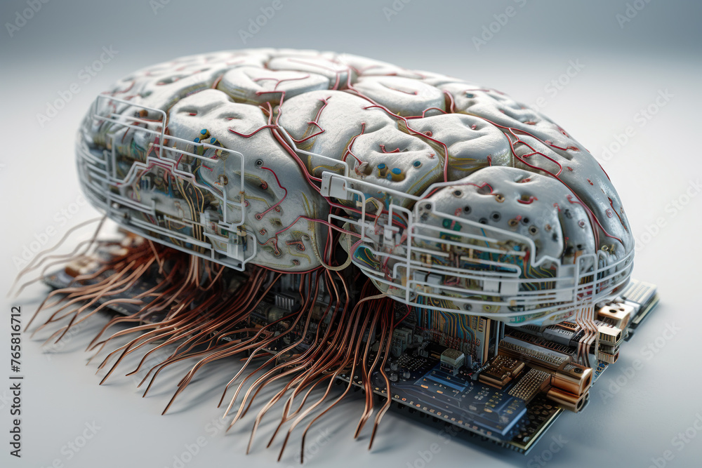 Poster Artificial intelligence science concept with technological AI brain on the circuit board.