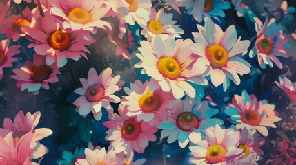 watercolor multiple daisy variant floral pattern - obrazy, fototapety, plakaty