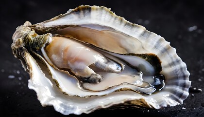 Fresh raw oyster on black background