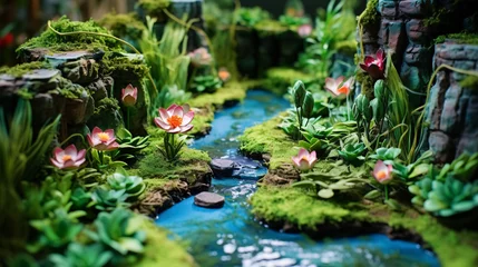 Foto op Canvas Miniature garden with water lilies and stones. Selective focus. © Argun Stock Photos