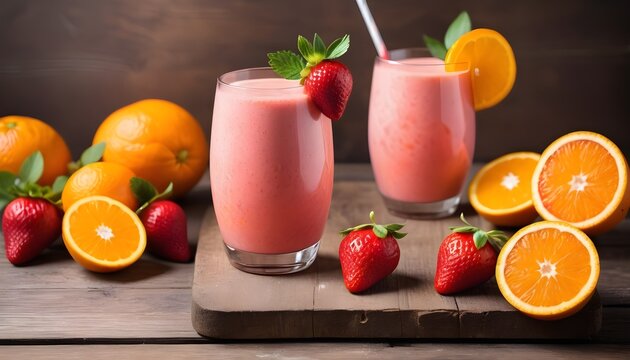 Fresh strawberry and orange cocktail