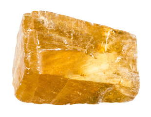 close up of sample of natural stone from geological collection - unpolished transparent yellow...