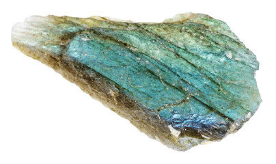 close up of sample of natural stone from geological collection - raw labradorite mineral isolated...
