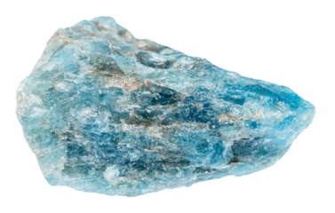 close up of sample of natural stone from geological collection - raw blue apatite ore isolated on white background
