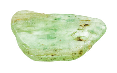 close up of sample of natural stone from geological collection - tumbled green kyanite mineral...