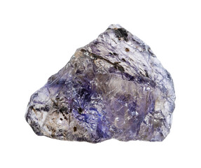 close up of sample of natural stone from geological collection - raw iolite mineral isolated on...