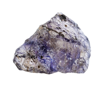 close up of sample of natural stone from geological collection - raw iolite mineral isolated on white background from Madagascar