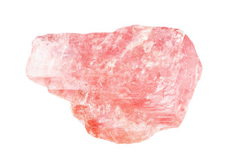 close up of sample of natural stone from geological collection - unpolished rhodochrosite crystal...
