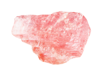 close up of sample of natural stone from geological collection - unpolished rhodochrosite crystal isolated on white background from China