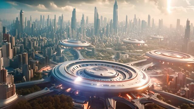3d rendering of a futuristic city, Create a futuristic cityscape of Asuncion, where drones and flying cars seamlessly navigate the skies above architectural marvels, AI Generated