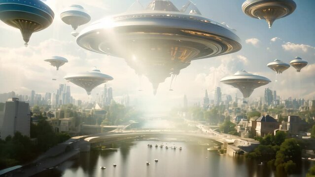 Fantasy alien planet. 3d rendering. Futuristic city, Create a futuristic cityscape of Asuncion, where drones and flying cars seamlessly navigate the skies above architectural marvels, AI Generated