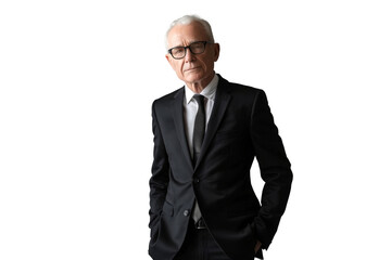 Portrait studio Smart and healthy senior business man wearing suit and t shirt that posing and smiling relaxedly isolated on transparent png background.