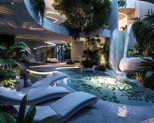Retreat into the edge of technology in a luxury oasis designed for ultimate relaxation. - obrazy, fototapety, plakaty