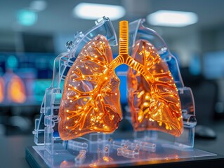 AR simulation of AI lung function test, detailed respiratory model, pulmonology lab - obrazy, fototapety, plakaty