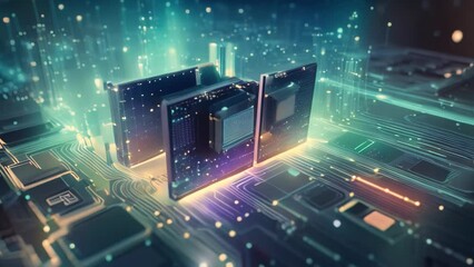 Abstract technology background with circuit board. 3d rendering toned image double exposure, Digital data transfer and processing over the Internet. Futuristic technology style, AI Generated