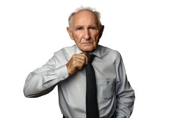 Portrait studio Smart and healthy senior business man wearing suit and t shirt that posing and smiling relaxedly isolated on transparent png background.