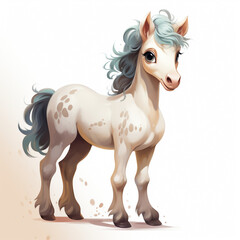 Obraz na płótnie Canvas a very cute and happy smiling girly horse with big eyes, full body, against a white clear background сreated with Generative Ai