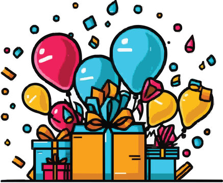 colorful balloons and gifts celebration clip art preview