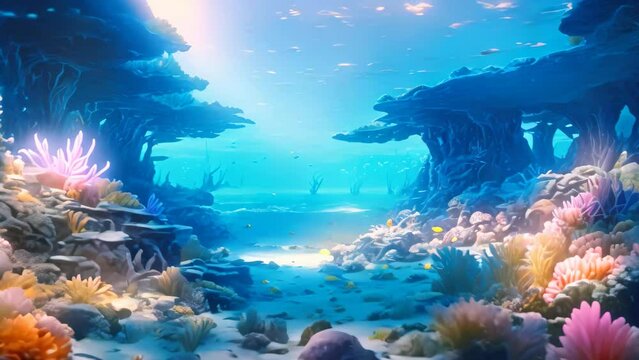 Underwater world. Underwater world. 3d render illustration, Discover an information hub with a bustling notice board, exchanging and displaying important notes and announcements, AI Generated