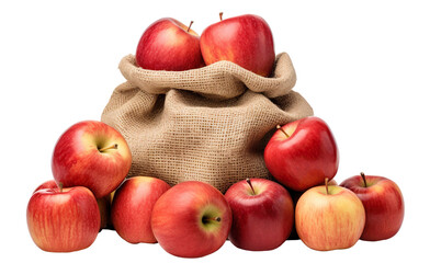 Fresh red apples in a burlap sack, cut out