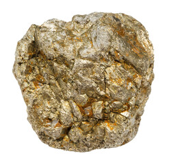 close up of sample of natural stone from geological collection - unpolished pyrite mineral isolated...