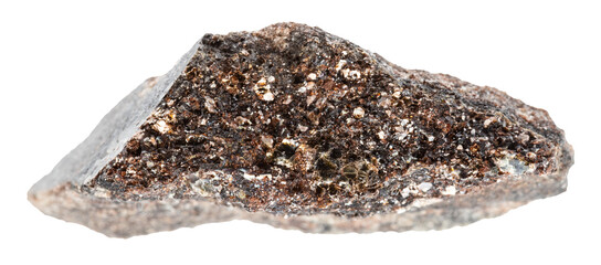 close up of sample of natural stone from geological collection - raw phlogopite mineral isolated on white background from Kola Peninsula