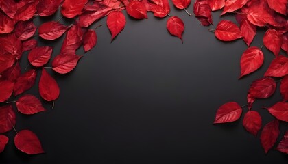 background of fallen autumn red leaves of cherry