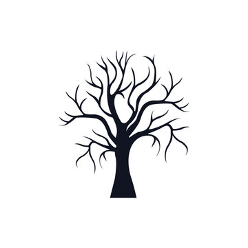Vector black banyan tree silhouette on white background.