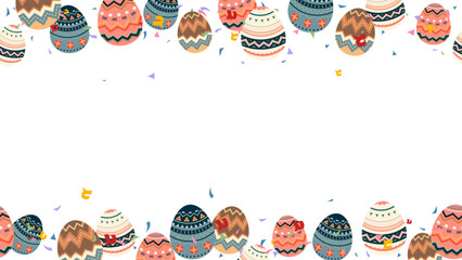 Easter decoration frame background elements invitation card design. coloful eggs and confetti - 765824159