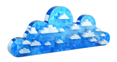 Blue digital cloud cut out. Concept of cloud server, storage and data