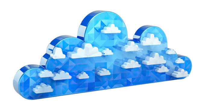 Blue digital cloud cut out. Concept of cloud server, storage and data