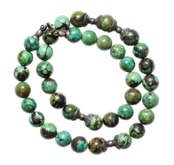 antique necklace from old natural turquoise round beads isolated on white background - 765825312