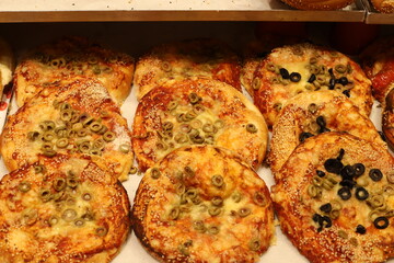 Bread and bakery products are sold in a bakery in Israel.