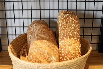 Bread and bakery products are sold in a bakery in Israel.
