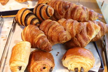 Bread and bakery products are sold in a bakery in Israel.