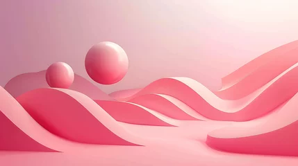 Schilderijen op glas This is a minimal 3D render of a pink landscape with a couple of pink spheres. © Eldar