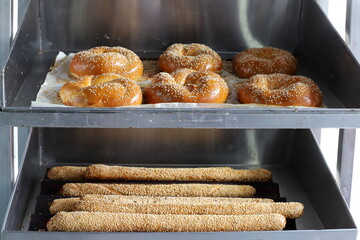 Bread and bakery products are sold in a bakery in Israel.