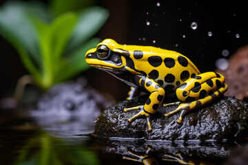 Obraz premium close-up of a yellow and black frog, wildlife documentary photography